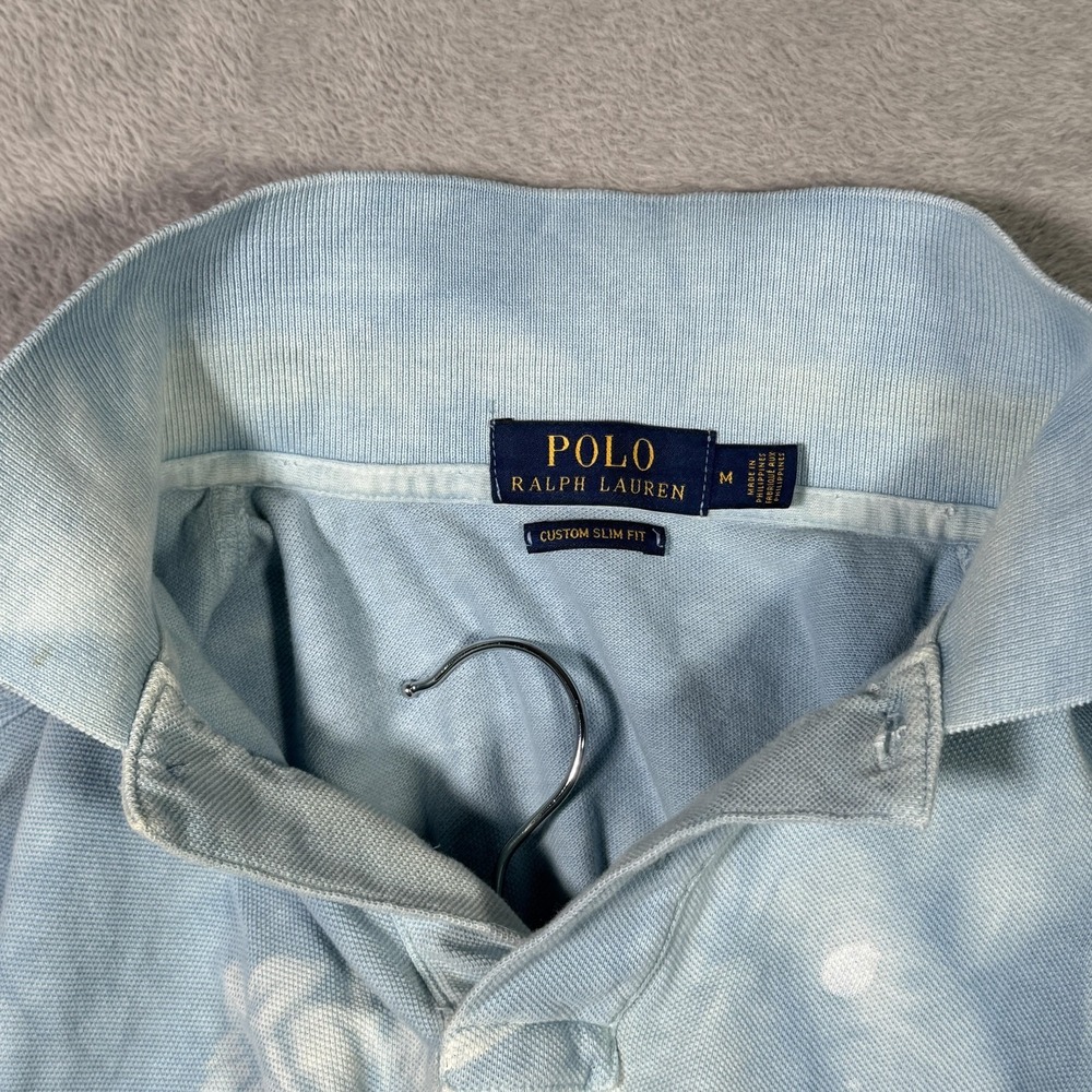 Polo Ralph Lauren Polo Shirt Mens M Blue Palm Tree Tie Dye Custom Slim‎ Hawaiian - Picture 9 of 11